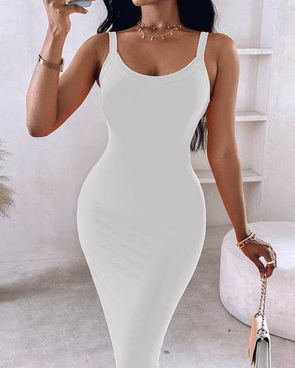 Spaghetti Strap U-Neck Casual Maxi Dress Slim Fit Cami Vacation Dress