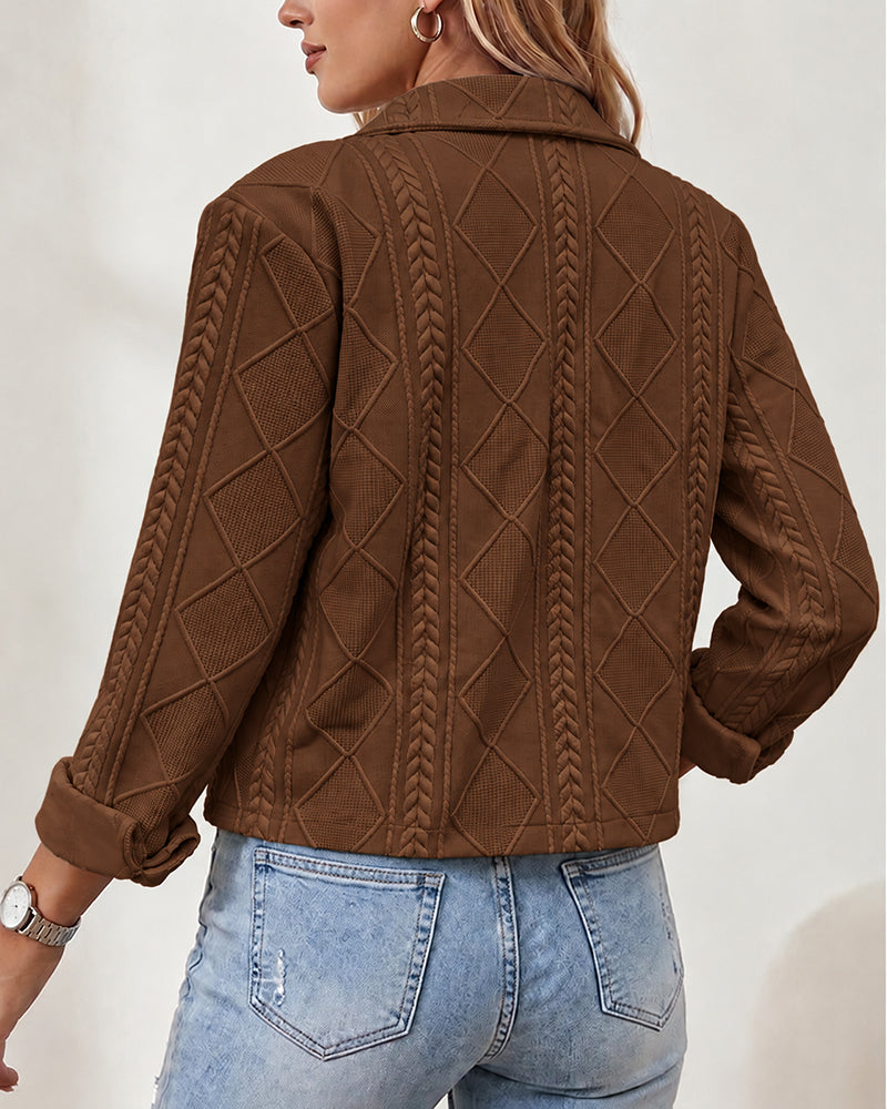 Women's Argyle Embossed Lapel Single Breasted Crop Coat