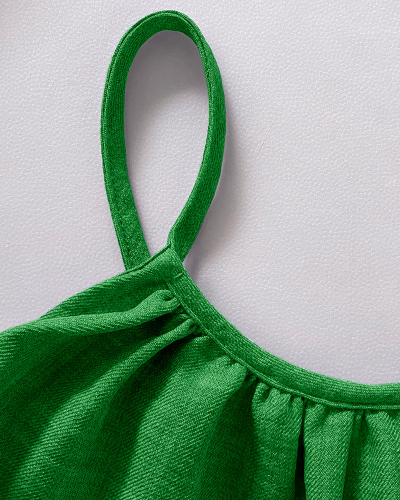 Womens Spaghetti Strap Drawstring Tied Waist Jumpsuit Casual Overalls