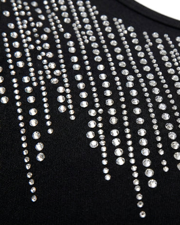 Women's Rhinestone U-Neck Maxi Dress Slim Fit Bodycon Sleeveless Long Knit Dress Elegant Evening Party Dress
