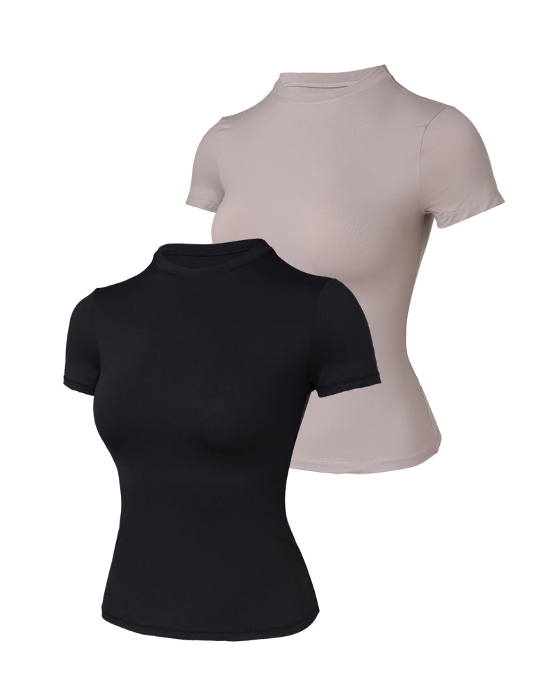 ChicMe ContourX 2-Pack Crewneck Short Sleeve Tee Slim Fit Basic T-Shirts