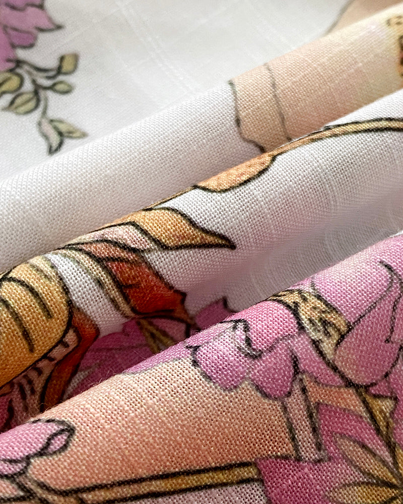 2 Pieces Outfit Floral Placement Print Stand Collar Button Button Front Lantern Sleeve Top and Casual Elastic Back Waist Shorts Set with Belt