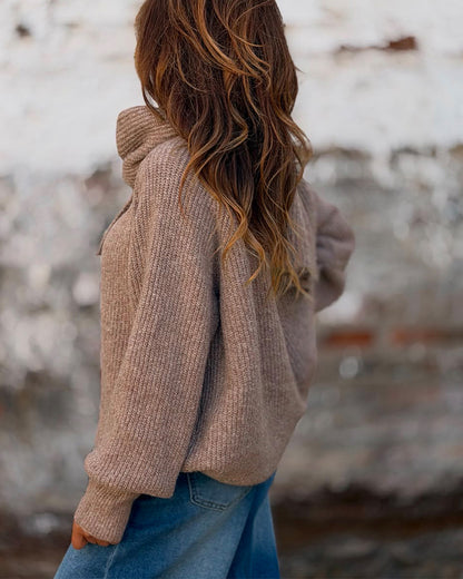 Women's Wrap-Style Cowl Collar Knit Sweater Casual Pullover