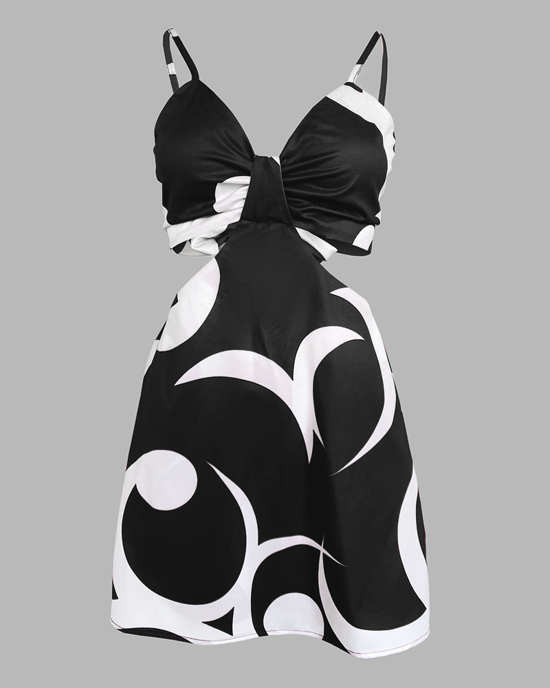 Floral Print Deep V-Neck Adjustable Spaghetti Straps Romper Casual Tied Back Cutout Slim Fit Skort Romper