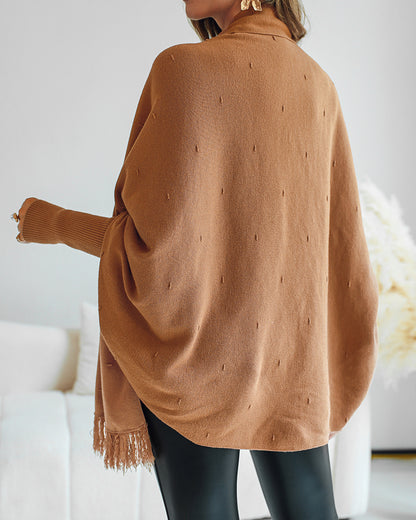 Tassel Design Long Sleeve Slit Cardigan Fashion Versatile Warm Cape Shawl