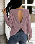 Women's Criss Cross Hollow-out Loose Top Drop Shoulder Long Sleeve Pullover