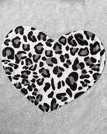 Leopard Heart Print Short Sleeve Pajamas Set