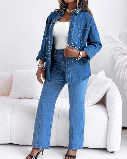 Seam Front High Wait Straight Leg Denim Pants Casual Zipper Fly Jeans