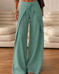 Women's Eyelet Jacquard High Waisted Wrap Wide Leg Pants Tied Split Flowy Trousers