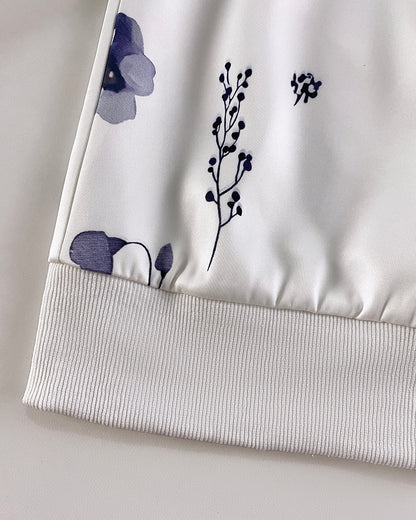 Plants Print Long Sleeve Casual Zipper Baseball Coat