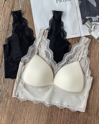 2-Pack Lace Scallop Trim Lace Bralette V-Neck Camisoles