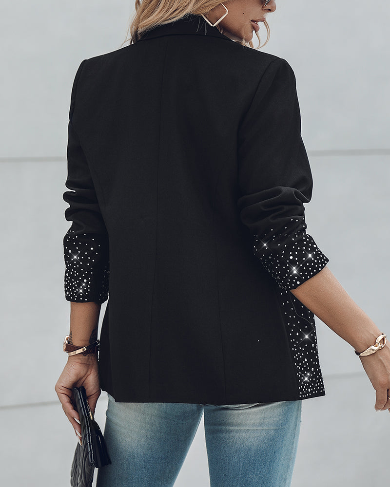 Rhinestone Decor Shawl Collar Long Sleeve Blazer Coat