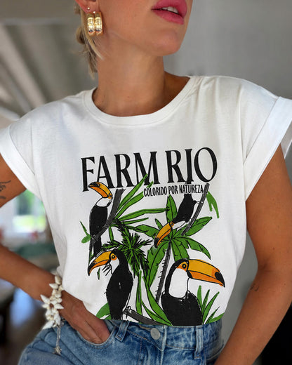 Women's Tropical Toucan Graphic Tee Cuffed Cap Sleeve Loose Crewneck T-Shirt Casual Top