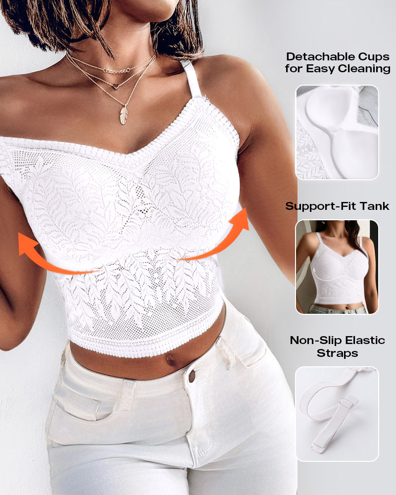 Lace V-Neck Adjustable Spaghetti Strap Bralette Camisoles Sexy Soft Crop Cami Top