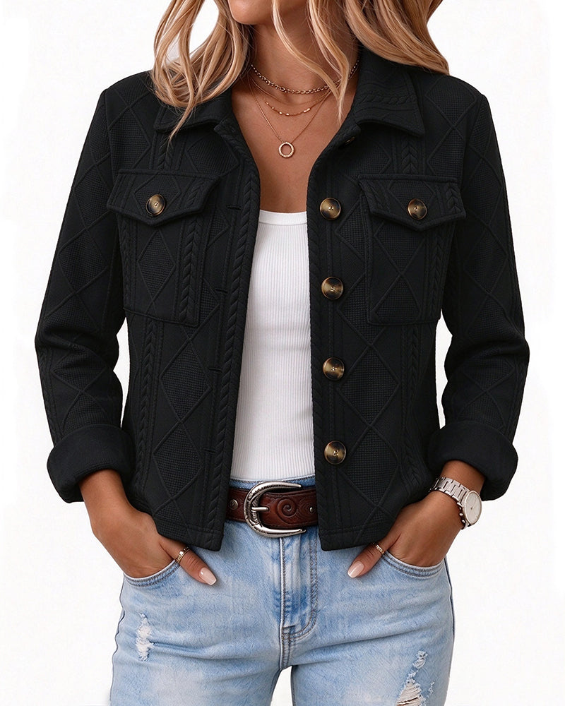 Women's Argyle Embossed Lapel Single Breasted Crop Coat