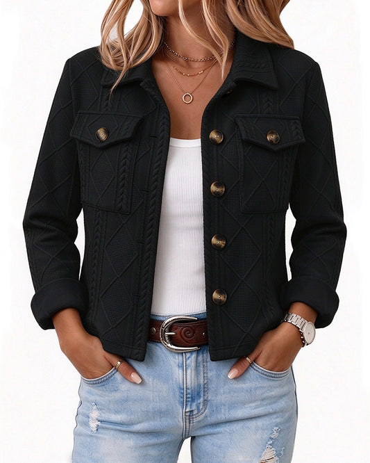 Women's Argyle Embossed Lapel Single Breasted Crop Coat