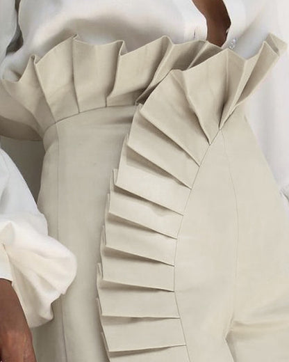 Ruffle Hem Ruched High Waist Shorts