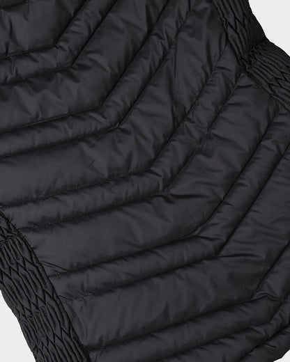 Zipper Pocket Design Shirred Fuzzy Trim Fleece Lined Hooded Puffer Jacket