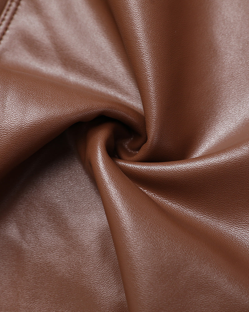 Chicme Curveease Pu Leather Leggings High Waist Curved Fleece Lined Tights Casual Pants