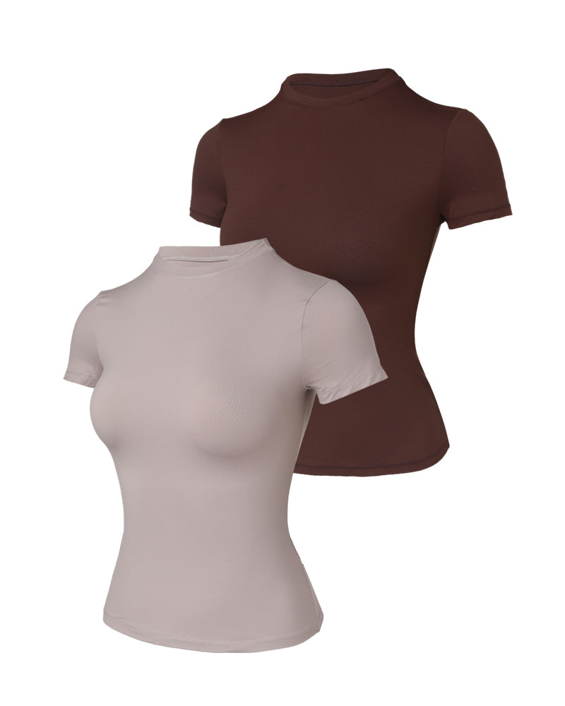 ChicMe ContourX 2-Pack Crewneck Short Sleeve Tee Slim Fit Basic T-Shirts