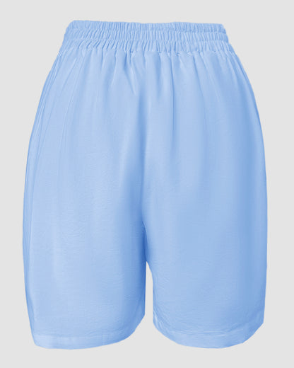 2 Pieces Outfit V Neck Button Front Flap Detail Vest Top and Casual Pockets Design Zipper Fly Elastic Back Waist Shorts Set