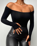 Off Shoulder Long Sleeve Skinny Casual Top