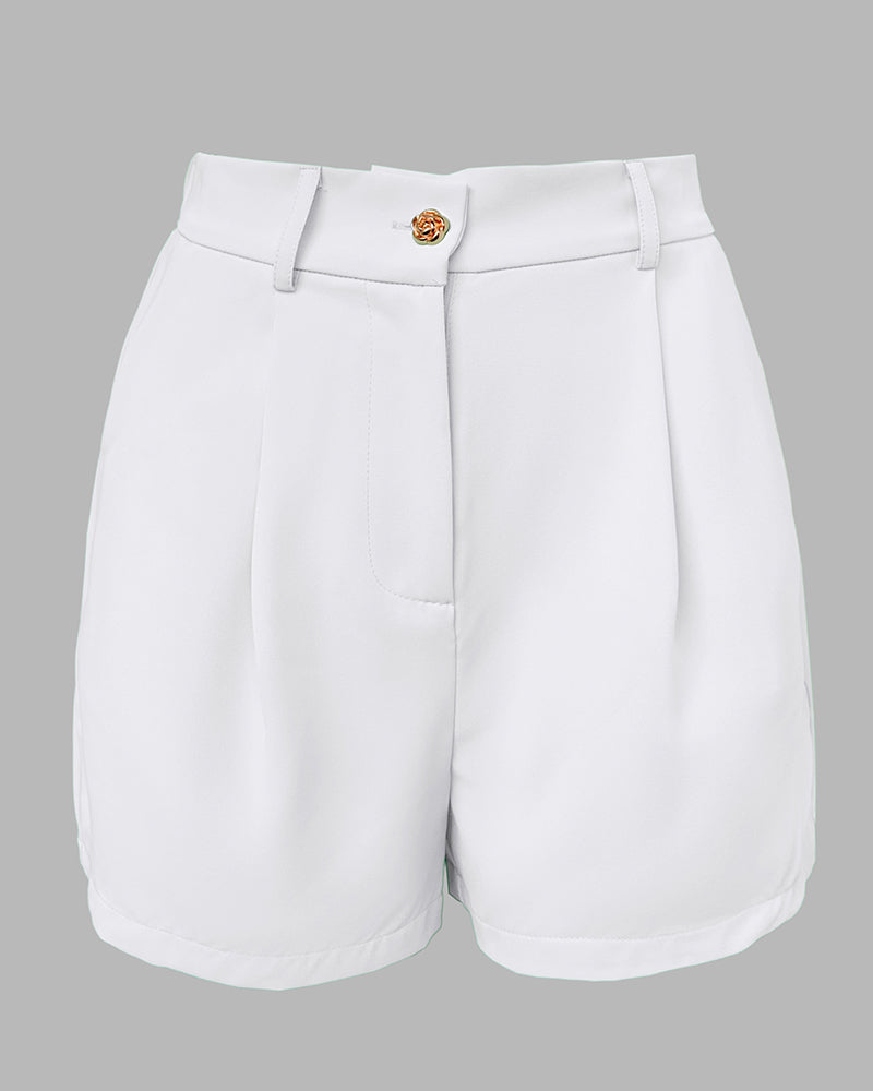 Bandeau Spaghetti Strap Golden-Button Back Shirred Top with Casual Shorts Set