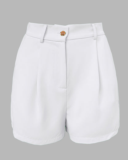 Bandeau Spaghetti Strap Golden-Button Back Shirred Top with Casual Shorts Set