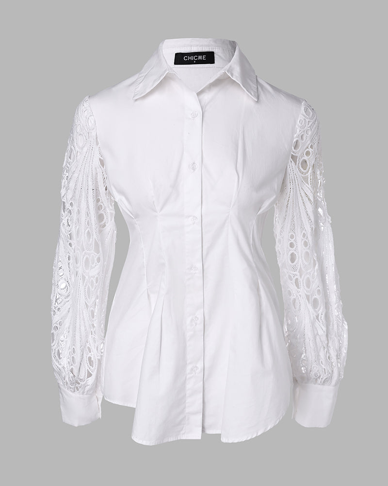 Lantern Sleeve Eyelet Embroidery Top