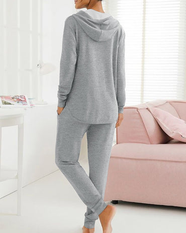 2 Piece Open Front Long Sleeve Hooded Top Drawstring Cuffed Pants Lounge Outfit Tracksuit Set