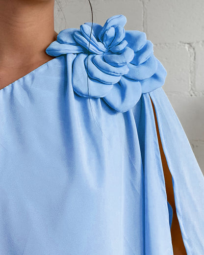 One Shoulder Sleeveless 3D Flower Decor Mini Dress Casual A Line Vacation Dress