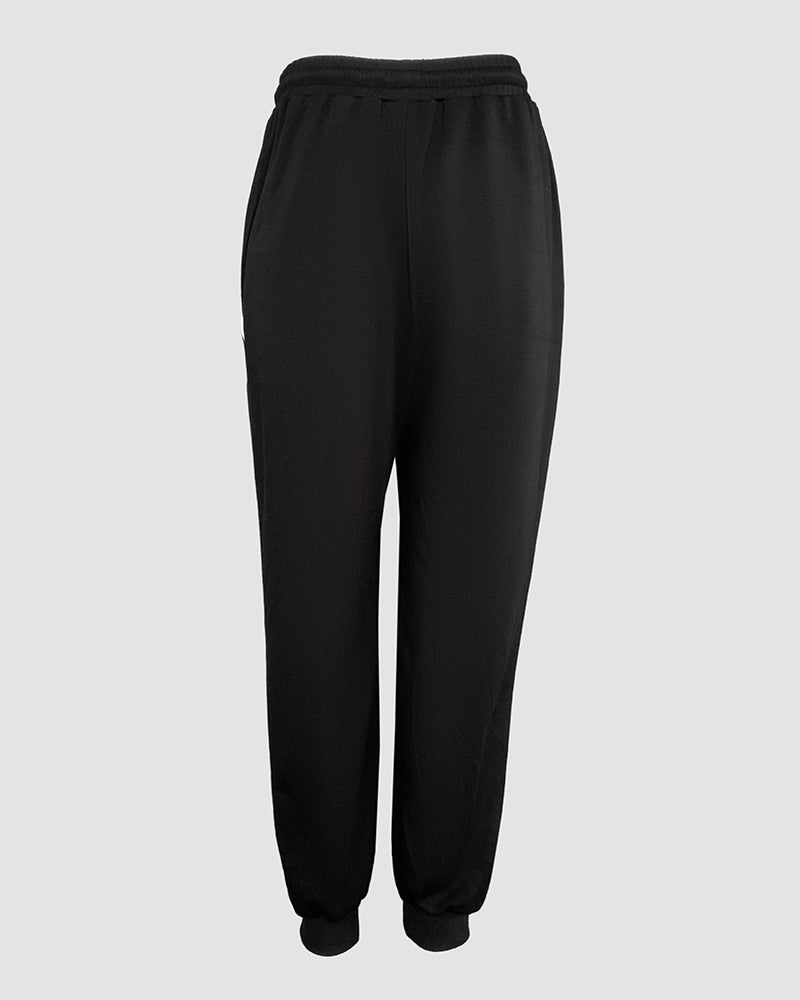 2 Pieces Outfit Colorblock Cold Shoulder Long Sleeve Drawstring Hoodie Top and Casual Contrast Striped Decor Elastic Waist Jogger Pants Set