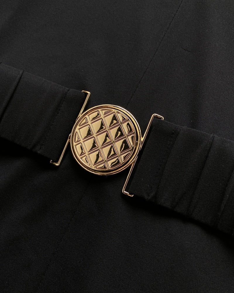 U-Neck Zipper Front Long Sleeve Slim Fit Flared Jumpsuit with Belt