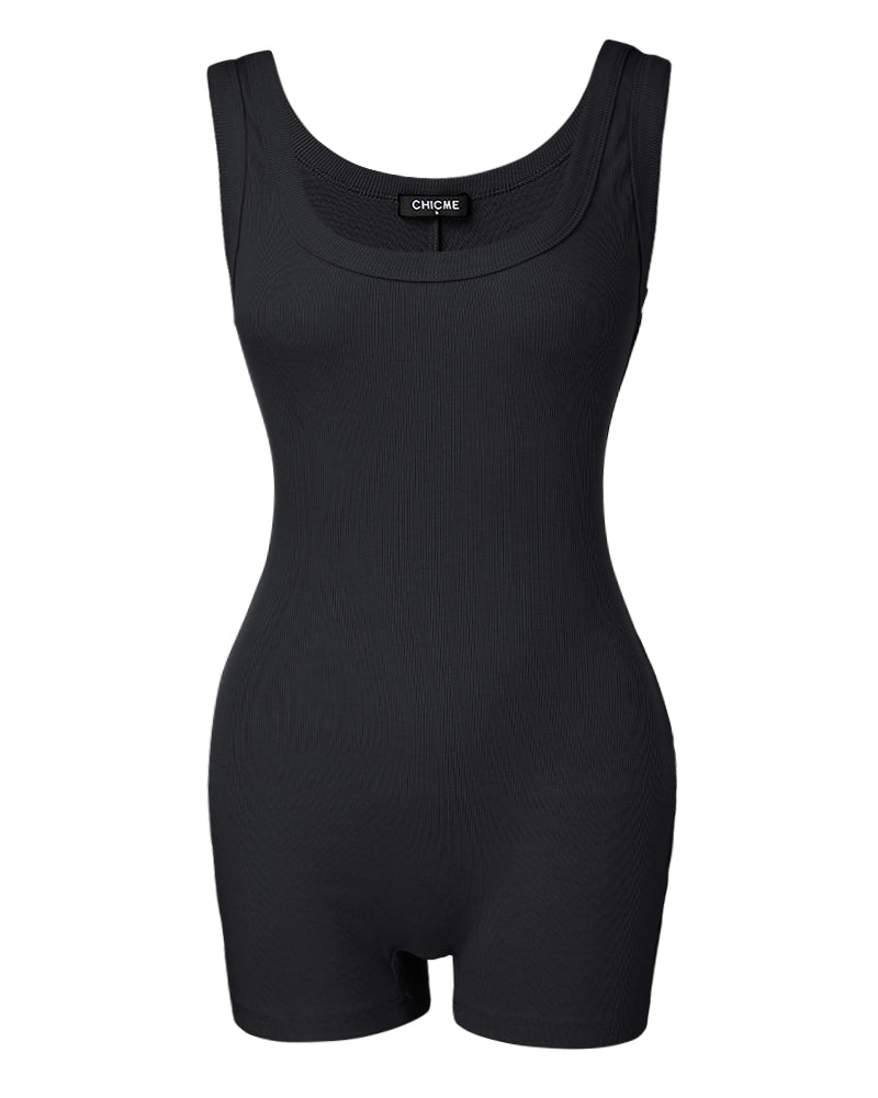 Ribbed U-Neck Yoga Romper Workout One Piece Seamless Tank Top Jumpsuit