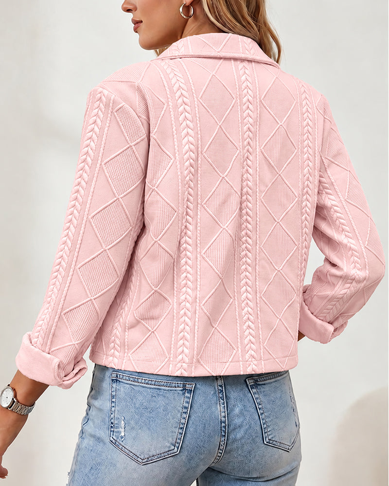 Women's Argyle Embossed Lapel Single Breasted Crop Coat