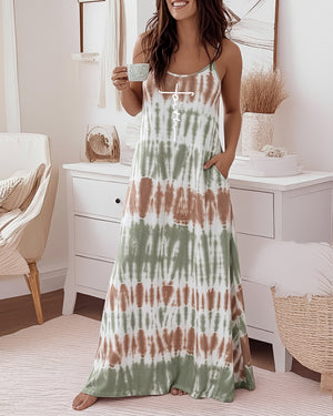 Vestido largo casual de corte holgado con estampado de letras «Faith» y tie-dye, escote en U, tirantes finos ajustables y espalda descubierta