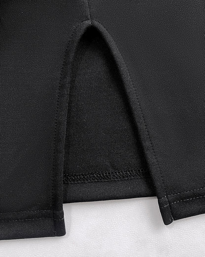 Metal Decor V-Neck Lace Spliced Three Quarters Sleeves Ruffles Design Evening Dress Zipper Back Slit Slim Fit Party Dress with Belt