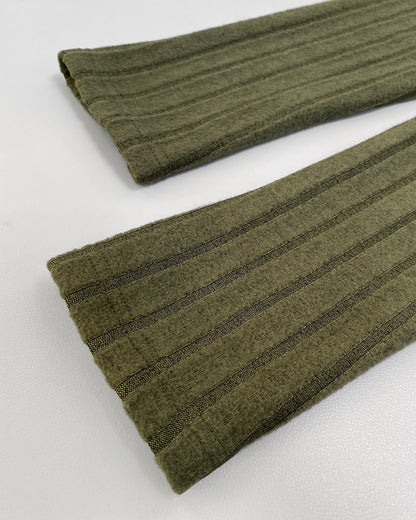 U-Neck Long Sleeve Ribbed Tops Fleece Lined Basic Layering Soft Thermal Tee (No Padding)