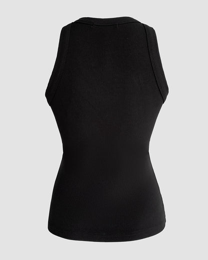 Rhinestone Contrast Sequin Keyhole Neck Sleeveless Slim Fit Elasticity Ribbed Top Elegant Tank