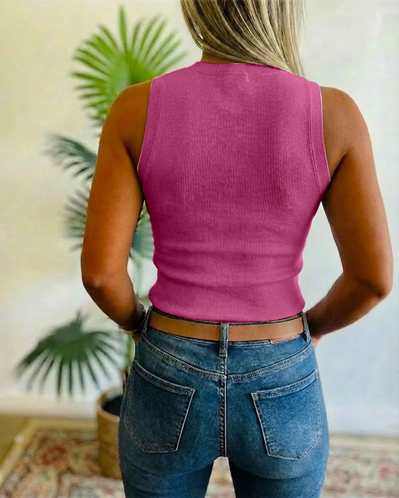 3 Pack Women's Rhinestone Sleeveless Ribbed Fitted Tank Tops