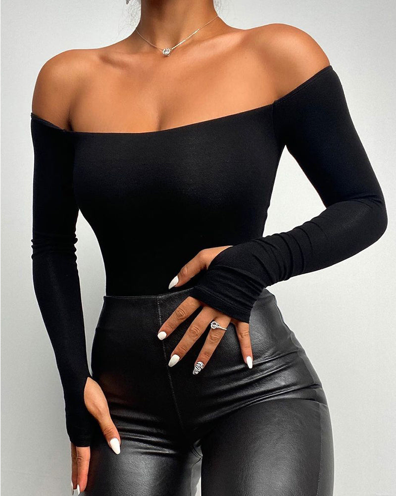 Off Shoulder Long Sleeve Skinny Casual Top