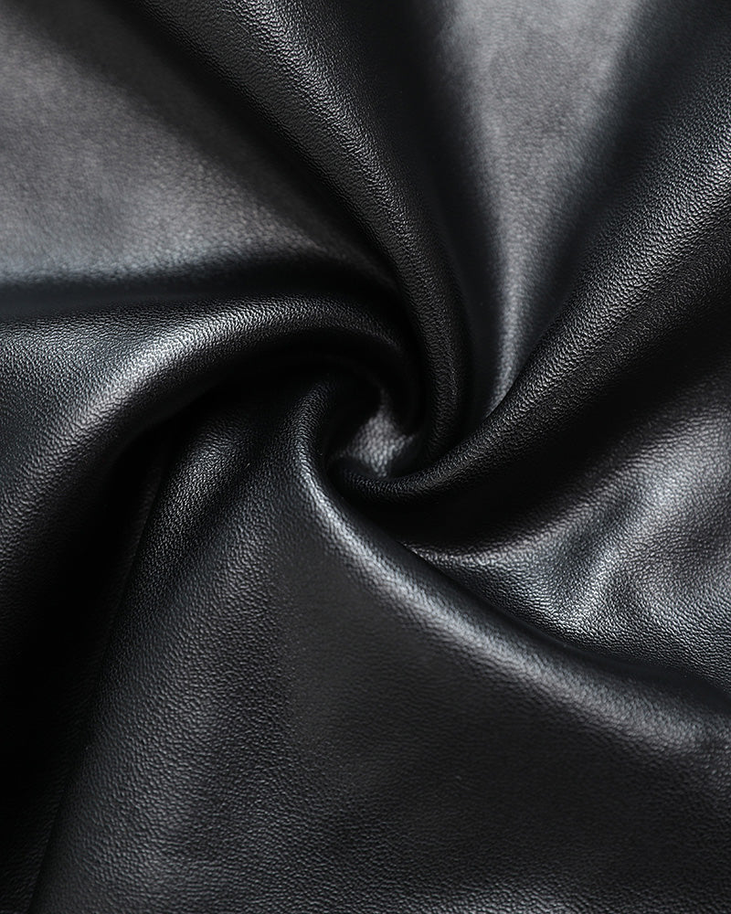 Chicme Curveease Pu Leather Leggings High Waist Curved Fleece Lined Tights Casual Pants