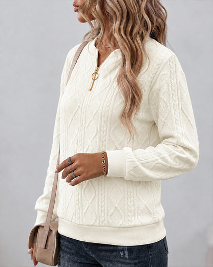 Women's Half-Zip Argyle Pattern Long Sleeve Sweatshirt Casual Top