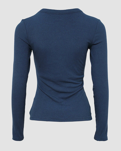 Women's V Neck Long Sleeve Ribbed Knit Top Slim Fit Base Layer Shirt Soft Stretchy Casual Tee with Built-in Bra