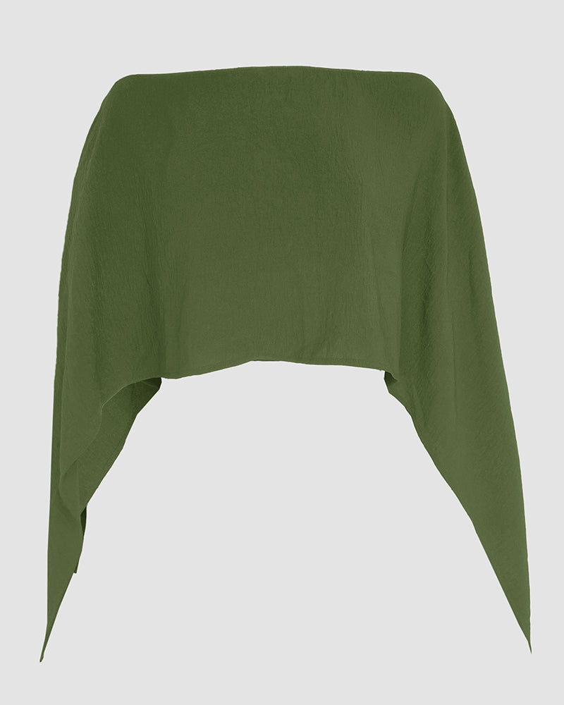 Solid Color Off Shoulder Split Sleeve Versatile Crop Blouse with Elastic Hem Bandeau Top