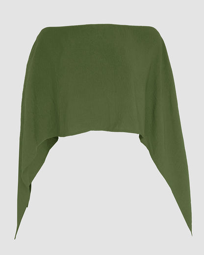 Solid Color Off Shoulder Split Sleeve Versatile Crop Blouse with Elastic Hem Bandeau Top
