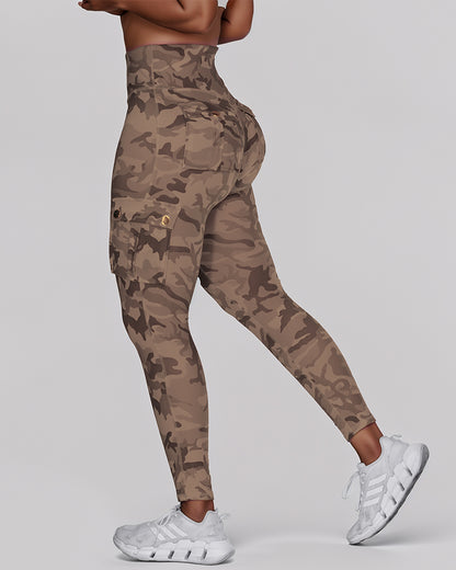 Camouflage Print High Waist Skinny Leggings with Cargo Flap Pockets Casual Pants