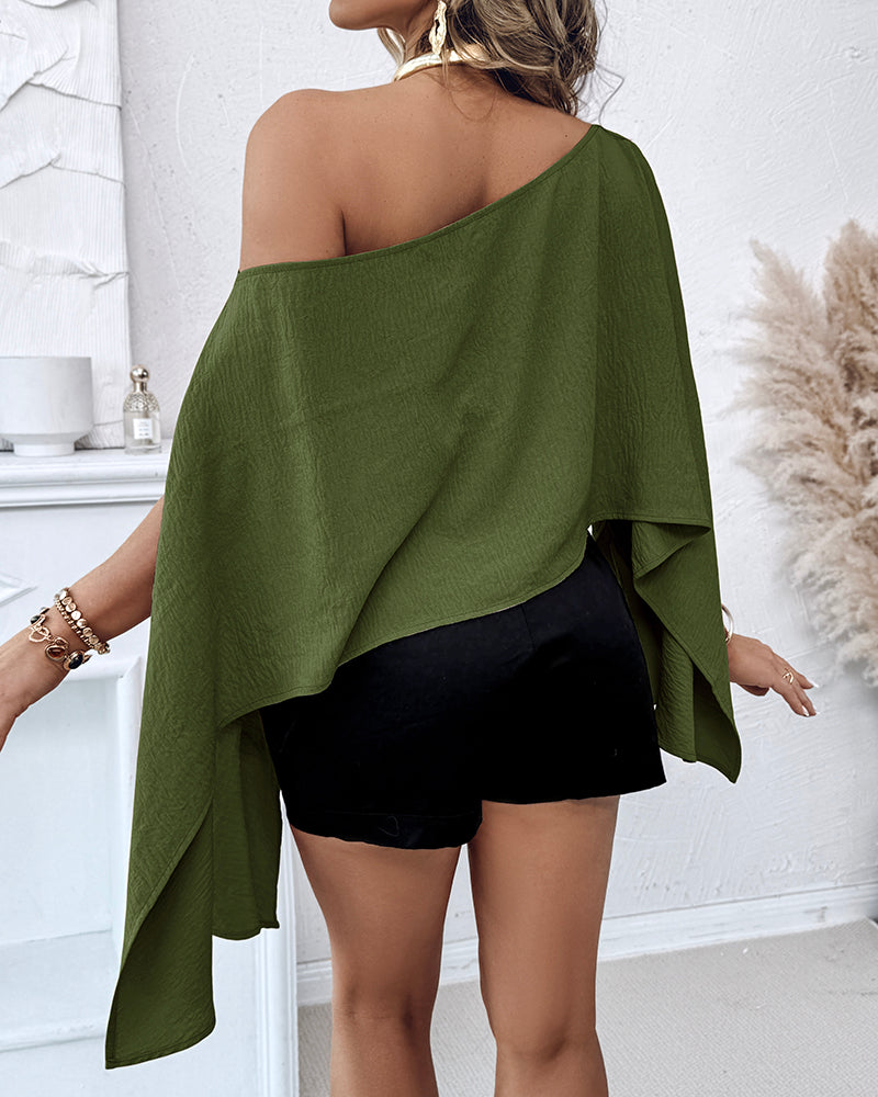 Solid Color Off Shoulder Split Sleeve Versatile Crop Blouse with Elastic Hem Bandeau Top