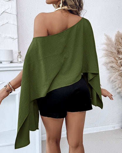 Solid Color Off Shoulder Split Sleeve Versatile Crop Blouse with Elastic Hem Bandeau Top