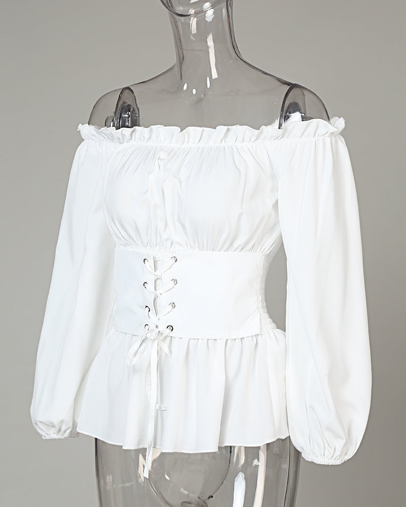Off Shoulder Lace Up Front Casual Blouse
